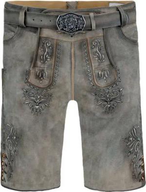 FUCHS Trachtenlederhose Lederhose kurz Joachim sand grau (2-tlg) inkl. Gürtel