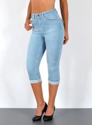 ESRA Caprijeans Damen 3/4 Capri Jeans-Hose mit Kontrast-Nähte bis Große Größen J563 Damen High Waist Capri Jeans Stretch Jeans dicke Naht bis Übergröße