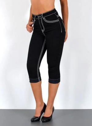 ESRA Caprijeans Damen 3/4 Capri Jeans-Hose mit Kontrast-Nähte bis Große Größen J563 Damen High Waist Capri Jeans Stretch Jeans dicke Naht bis Übergröße