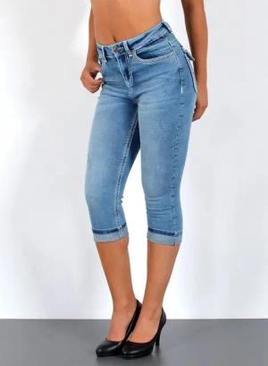 ESRA Caprijeans Damen 3/4 Capri Jeans-Hose mit Kontrast-Nähte bis Große Größen J563 Damen High Waist Capri Jeans Stretch Jeans dicke Naht bis Übergröße