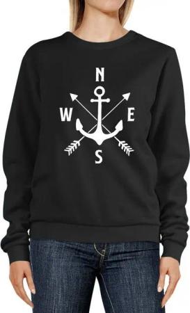 MoonWorks Sweatshirt Sweatshirt Damen Aufdruck Motiv Anker Kompass Pfeile Rundhals-Pullover Pulli Sweater Moonworks®