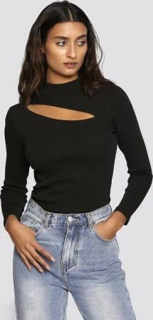 Freshlions Langarmshirt Gerippter Pulli mit Schlitz in schwarz - M/L