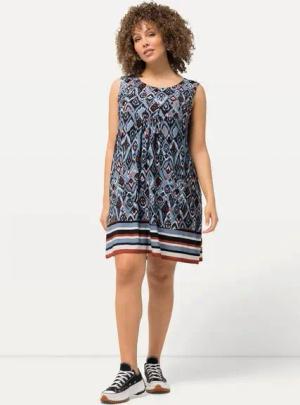 Ulla Popken Minikleid Jerseykleid A-Linie Rundhals ärmellos Taschen