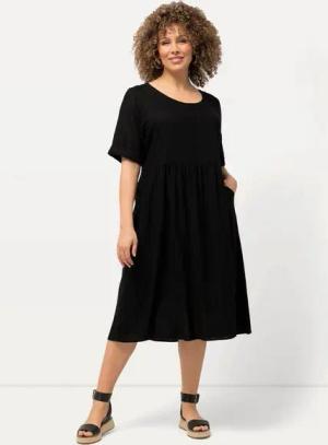 Ulla Popken Jerseykleid Kleid Leinenmix A-Linie Rundhals Halbarm