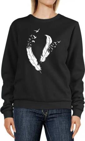 Neverless Sweatshirt Sweatshirt Damen Print Feder Vögel Rundhals-Pullover Pulli Sweater Neverless®