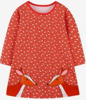 suebidou Midikleid Mädchen Kleid Langarm aus Baumwolle Blumenkleid "Rehkitz" orange