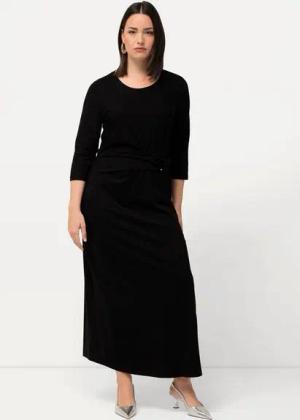 Ulla Popken Maxikleid Maxikleid Drapierung Schmucköse Rundhals 3/4-Arm