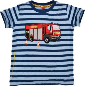 T-Shirt Kurzarm Print Shirt "Feuerwehrauto" für Jungen 33122, Blau geringelt - Kindermode Motiv Feuerwehrmann
