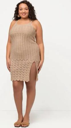 Ulla Popken Minikleid Häkelkleid V-Ausschnitt Spaghettiträger ärmellos