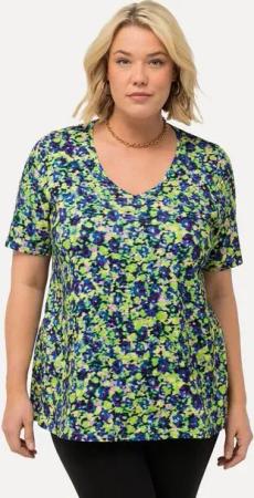 Ulla Popken Longshirt Longshirt Blüten A-Linie V-Ausschnitt Halbarm