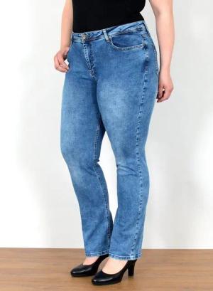 ESRA Straight-Jeans Straight Fit Jeans Damen High Waist Jeans-Hose Regular bis Übergröße Gerade Schnitt Jeanshose Damen hohe Leibhöhe Stretch Jeans Straight