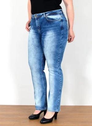 ESRA Straight-Jeans Straight Fit Jeans Damen High Waist Jeans-Hose Regular bis Übergröße Gerade Schnitt Jeanshose Damen hohe Leibhöhe Stretch Jeans Straight