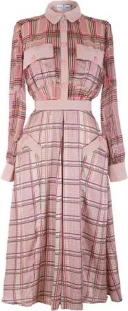 RUA & RUA Midikleid Kleid aus Seide Hemdkleid Seidenkleid mit Karomuster