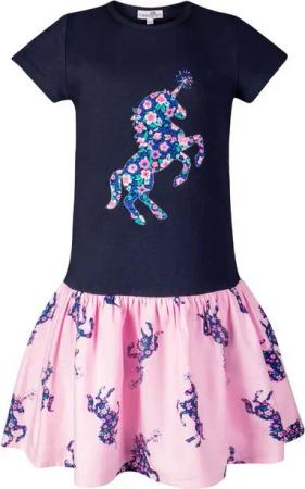 happy girls A-Linien-Kleid Kleid Happy Girls Monoprint Einhorn Multicolor Kurzarm 98 für Mädchen kurzarm Kleid mit Einhorn Blumenprint