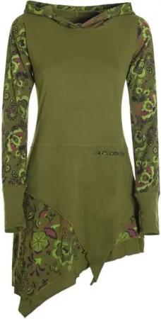Vishes Zipfelkleid Langarm Kleid Elfen Zipfelige Elfentunika Bedruckt Hippie, Boho, Goa, Elfen Style