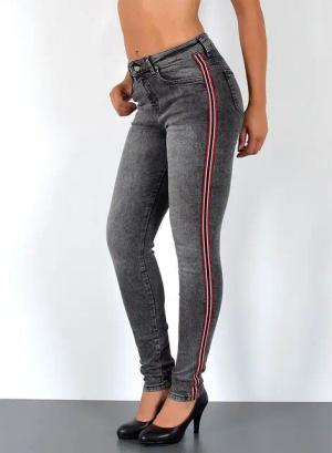 ESRA Skinny-fit-Jeans Damen High Waist Skinny Jeans mit Streifen bis Große Größe J330 Skinny Jeans Damen High Waist mit Seitenstreifen Galonstreifen Hose