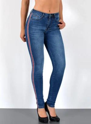 ESRA Skinny-fit-Jeans Damen High Waist Skinny Jeans mit Streifen bis Große Größe J330 Skinny Jeans Damen High Waist mit Seitenstreifen Galonstreifen Hose