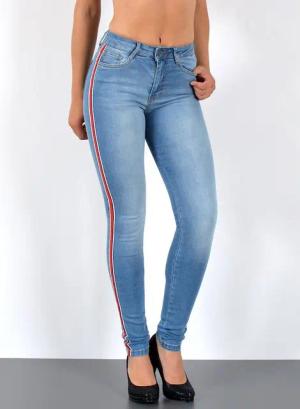 ESRA Skinny-fit-Jeans Damen High Waist Skinny Jeans mit Streifen bis Große Größe J330 Skinny Jeans Damen High Waist mit Seitenstreifen Galonstreifen Hose
