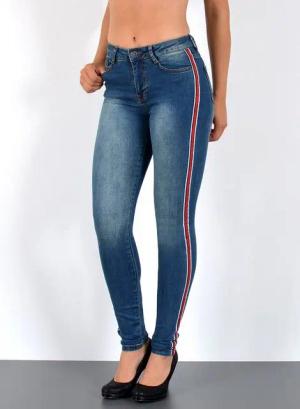 ESRA Skinny-fit-Jeans Damen High Waist Skinny Jeans mit Streifen bis Große Größe J330 Skinny Jeans Damen High Waist mit Seitenstreifen Galonstreifen Hose