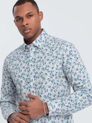 OMBRE Langarmhemd Herrenhemd SLIM FIT mit feinem Blattmuster