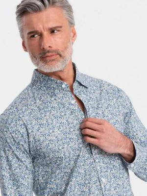 OMBRE Langarmhemd Herrenhemd SLIM FIT mit feinem Blattmuster