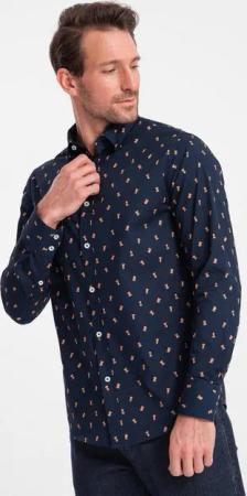OMBRE Langarmhemd Gemustertes Herrenhemd aus Baumwolle SLIM FIT