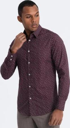 OMBRE Langarmhemd Gemustertes Herrenhemd aus Baumwolle SLIM FIT