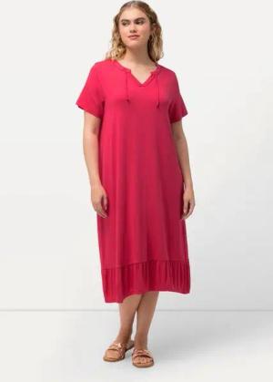 Ulla Popken Jerseykleid Jersey-Midikleid A-Linie Tunika-Ausschnitt Halbarm