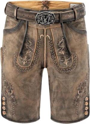 FUCHS Trachtenlederhose Lederhose kurz Fabian antik-stein (2-tlg) inkl. Gürtel