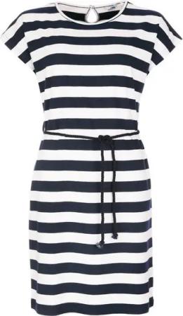 modAS Shirtkleid Damen Kurzarm-Kleid mit Blockstreifen - Streifenkleid mit Kordelband