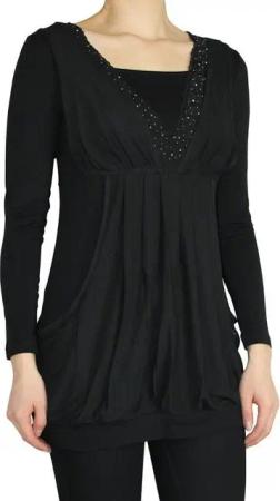 dy_mode Langarmbluse Damen Longshirt mit Kängurutasche Langarmshirt Unifarbe in Unifarbe