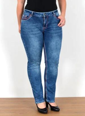 ESRA Straight-Jeans FG12 Straight Fit Jeans Damen High Waist Hose Kontrastnähte bis Plus Size