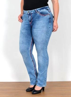 ESRA Straight-Jeans FG12 Straight Fit Jeans Damen High Waist Hose Kontrastnähte bis Plus Size