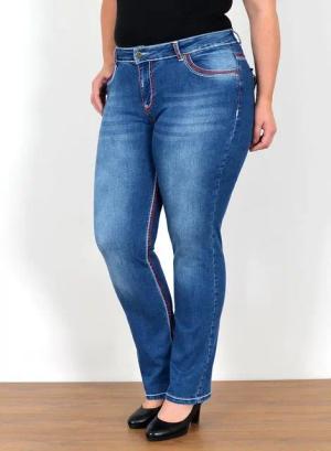 ESRA Straight-Jeans FG12 Straight Fit Jeans Damen High Waist Hose Kontrastnähte bis Plus Size