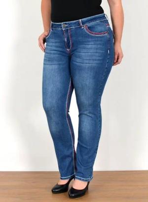 ESRA Straight-Jeans FG12 Straight Fit Jeans Damen High Waist Hose Kontrastnähte bis Plus Size