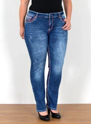 ESRA Straight-Jeans FG12 Straight Fit Jeans Damen High Waist Hose Kontrastnähte bis Plus Size