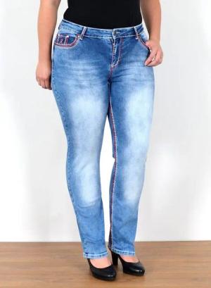 ESRA Straight-Jeans FG12 Straight Fit Jeans Damen High Waist Hose Kontrastnähte bis Plus Size