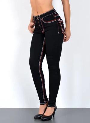 ESRA Skinny-fit-Jeans Jeans Damen Skinny Hose High Waist Jeanshose dicke Naht Jeans Skinny Jeans schwarz Damen Jeans Stretch Hose Schwarz Damen Jeans High Waist