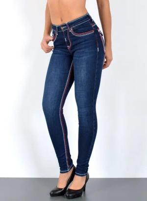 ESRA Skinny-fit-Jeans Jeans Damen Skinny Hose High Waist Jeanshose dicke Naht Jeans Skinny Skinny Jeans Damen High Waist dicke Naht Jeans weiße Naht Stretch Hose