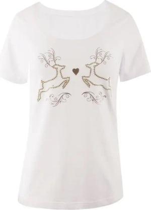 Moschen-Bayern Trachtenshirt Trachtenshirt Damen Shirt Trachten T-Shirt Hirsch Baumwolle Weiß T-Shirt, Shirt, Tshirt