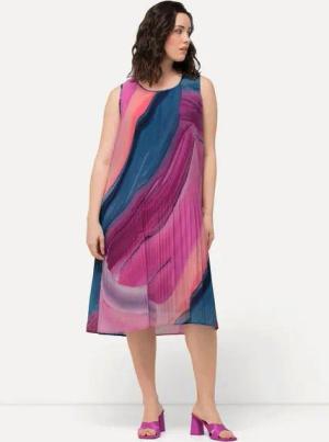 Ulla Popken Midikleid Plissee-Minikleid Farbverlauf A-Linie Rundhals