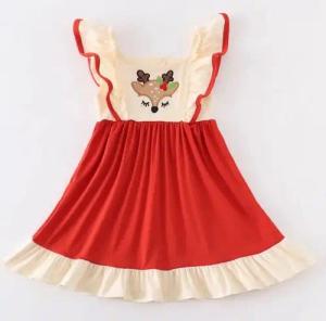 suebidou Midikleid Weihnachtskleid mit Rentiermotiv Kleid für Mädchen mit Rüschen