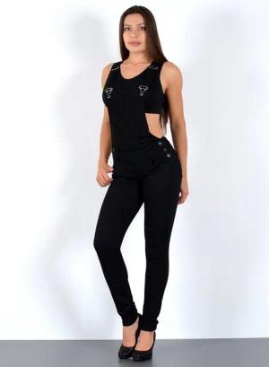ESRA Jeanslatzhose Damen Latzjeans mit Hosenträger und Stretch H340 Damen Latzhose mit Trägern Enge Jeans Jumpsuit Skinny Overall Jeans