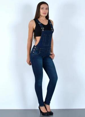 ESRA Jeanslatzhose Damen Latzjeans mit Hosenträger und Stretch H340 Damen Latzhose mit Trägern Enge Jeans Jumpsuit Skinny Overall Jeans