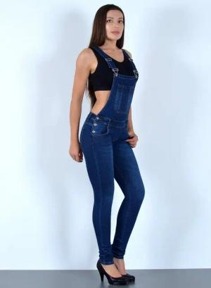 ESRA Jeanslatzhose Damen Latzjeans mit Hosenträger und Stretch H340 Damen Latzhose mit Trägern Enge Jeans Jumpsuit Skinny Overall Jeans