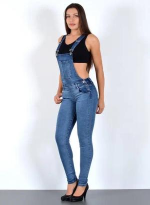 ESRA Jeanslatzhose Damen Latzjeans mit Hosenträger und Stretch H340 Damen Latzhose mit Trägern Enge Jeans Jumpsuit Skinny Overall Jeans