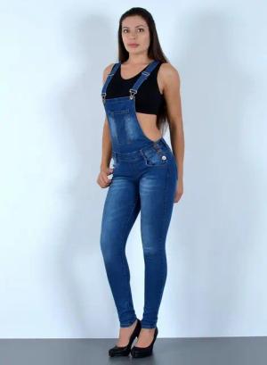 ESRA Jeanslatzhose Damen Latzjeans mit Hosenträger und Stretch H340 Damen Latzhose mit Trägern Enge Jeans Jumpsuit Skinny Overall Jeans