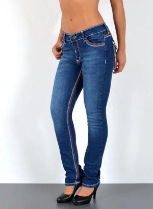 ESRA Straight-Jeans Damen Straight Jeans mit Kontrastnähten Hoch Bund bis Übergröße J755 High Waist Straight Jeans Damen mit dicker Naht Stretch Jeans Regular