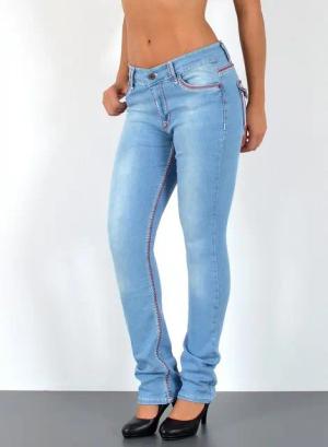 ESRA Straight-Jeans Damen Straight Jeans mit Kontrastnähten Hoch Bund bis Übergröße J755 High Waist Straight Jeans Damen mit dicker Naht Stretch Jeans Regular