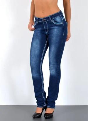 ESRA Straight-Jeans Damen Straight Jeans mit Kontrastnähten Hoch Bund bis Übergröße J755 High Waist Straight Jeans Damen mit dicker Naht Stretch Jeans Regular